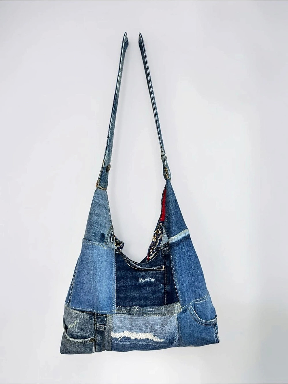 Upcycled Levi's Denim Paisley Lined Shoulder Bag